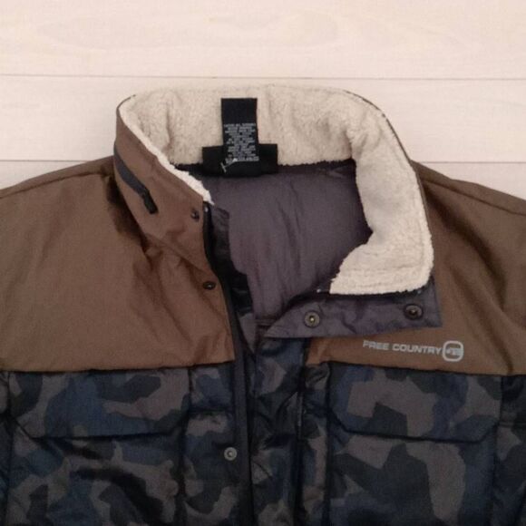 Free Country Men's Camouflage Down Puffer Jacket Navy Blue & Brown 2XL - Picture 4 of 5